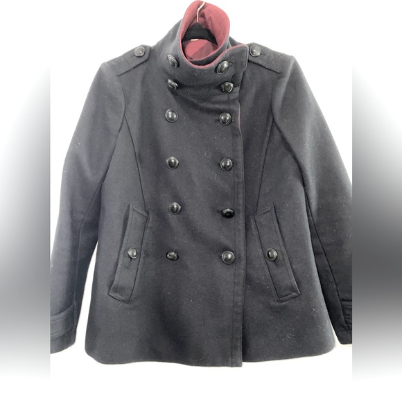 Burberry wool blend black peacoat jacket UK 6 US 4 - Picture 2 of 7